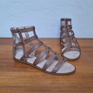 Lucky Brand Leather Gladiator Sandals Studded Flats Caged Boho Nomad Hippie NEW